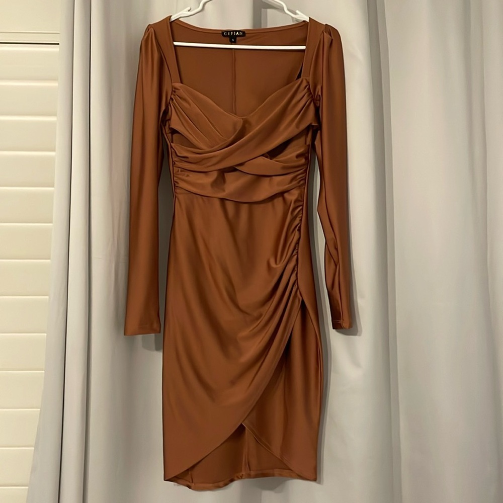 Scrunched long sleeve cocktail dress